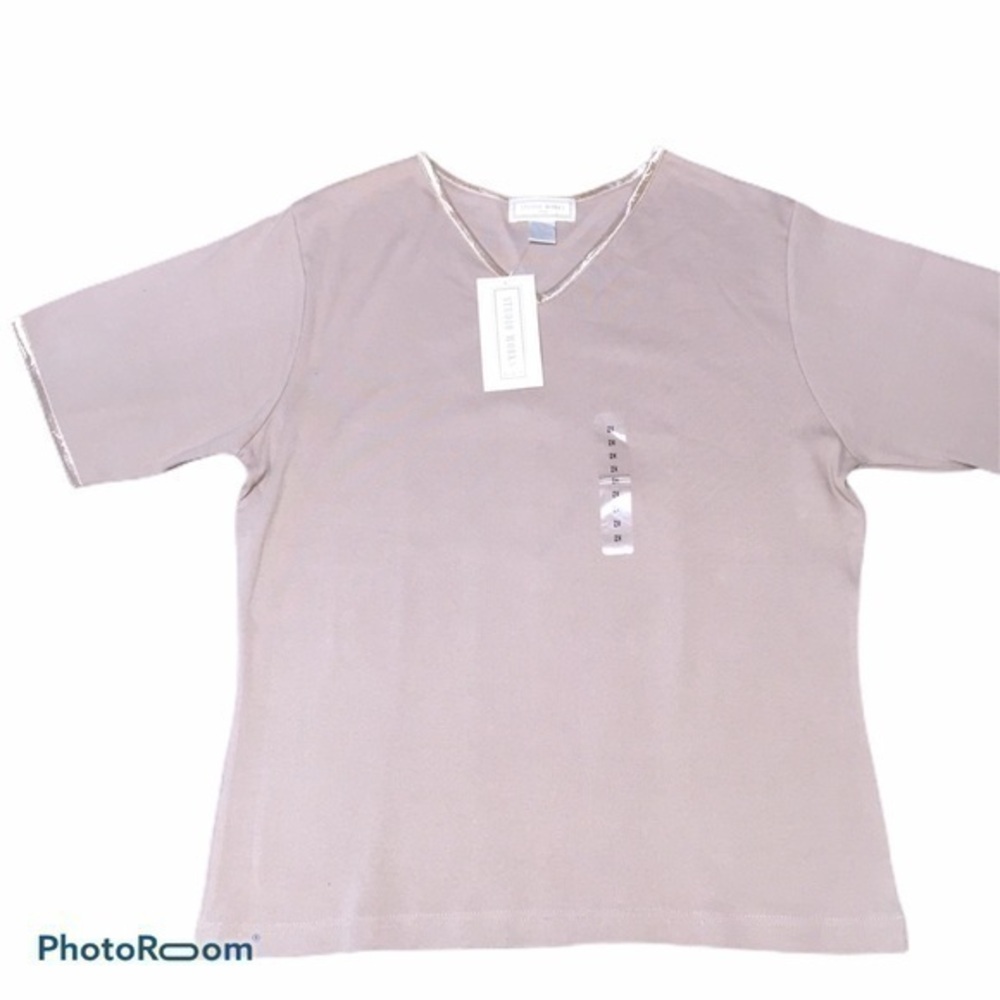 Studio Works Short Sleeve Satin Trimmed T-Shirt-2X